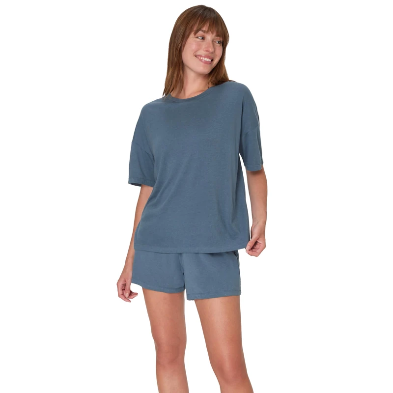Hanes Women's Originals SuperSoft Comfywear 2 Piece Lounge Boxy T-Shirt & Sleep Shorts Loungewear Set, Stargazer Grey/Stargazer Grey, M - Image 1