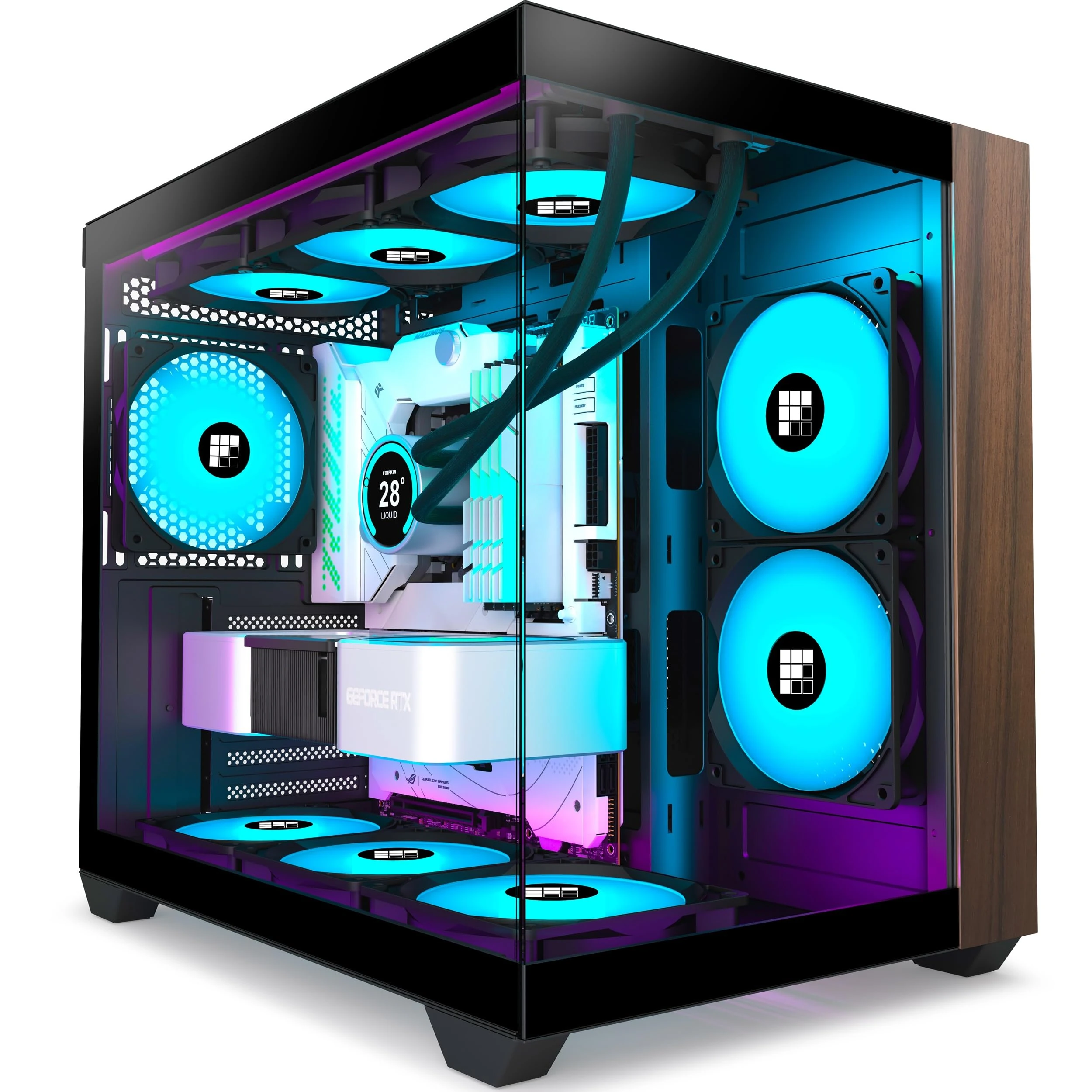 FOIFKIN M3 PC Case -Walnut front panel, Pre-Installed 3 PWM ARGB Fan, ATX Mid-Tower Gaming PC Case, 270° Panoramic Glass whit Type-C (Black, M3)
