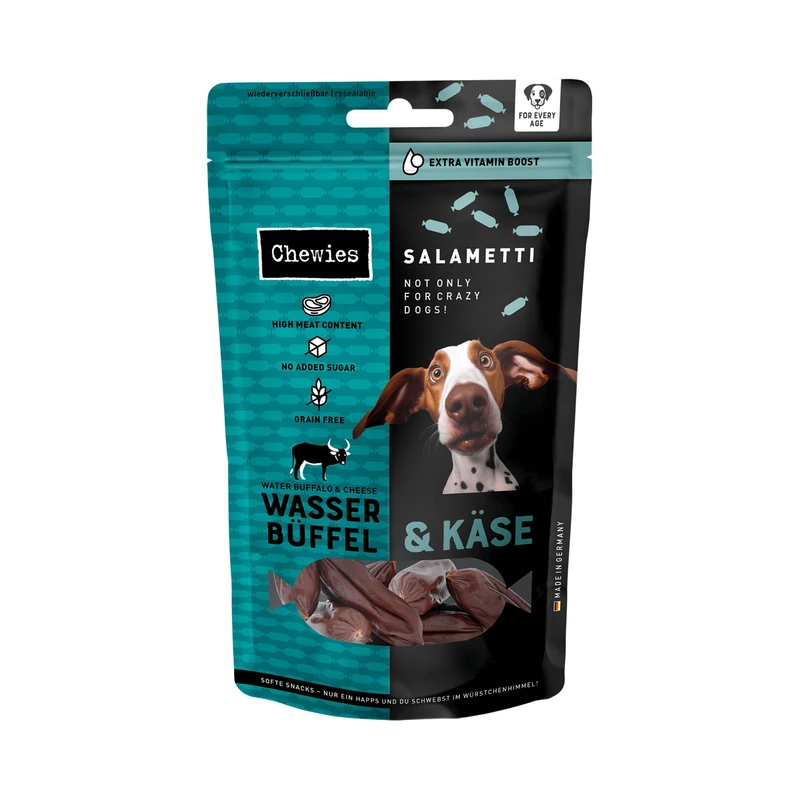 Chewies Salametti Water Buffalo & Cheese Dog Treats Grain-Free, with Protein, Sugar Free & Gently Air Dried, Rich in Vitamins & Minerals (8 x 200 g)