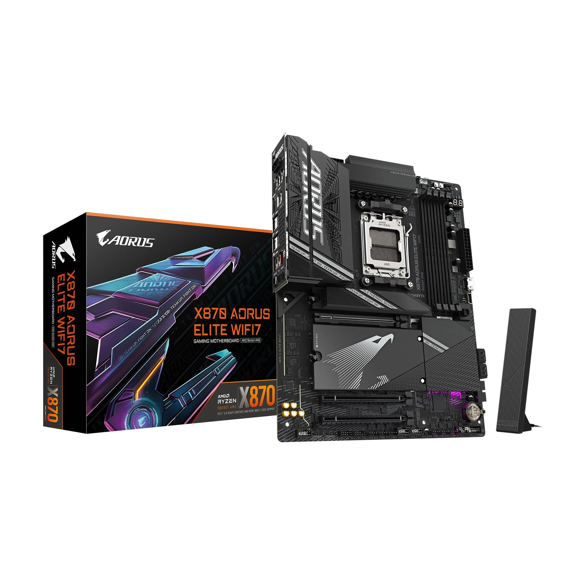 GIGABYTE X870 AORUS ELITE WIFI7 Motherboard - Supports AMD Ryzen 9000 CPUs, 16+2+2 phases VRM, up to 8000MHz DDR5 (OC), 3xPCIe 5.0, Wi-Fi 7, 2.5GbE LAN, USB 4