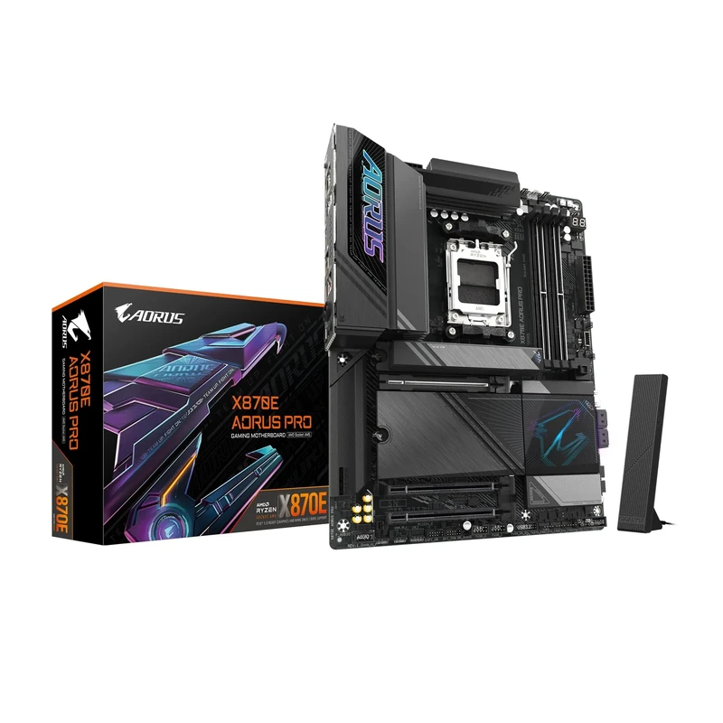 GIGABYTE X870E AORUS PRO AM5 LGA 1718, ATX, DDR5, 4X M.2, PCIe 5.0, USB4, Wi-Fi 7, 2.5GbE LAN, EZ-Latch, Q-Flash