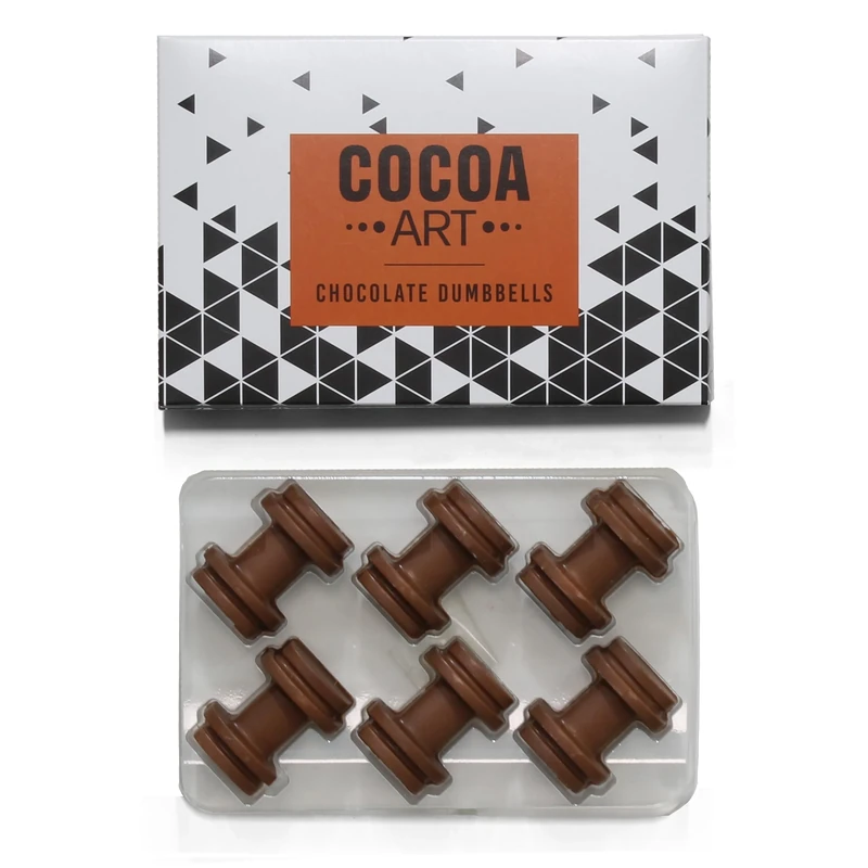 Edible Dumbbell Shaped Chocolate - 60g | 6 Unique Dumbbells Carved Milk Chocolates | Weights for Gym Workout | Unusual, Funny Valentines Present for Boyfriend, Girlfriend & Husband