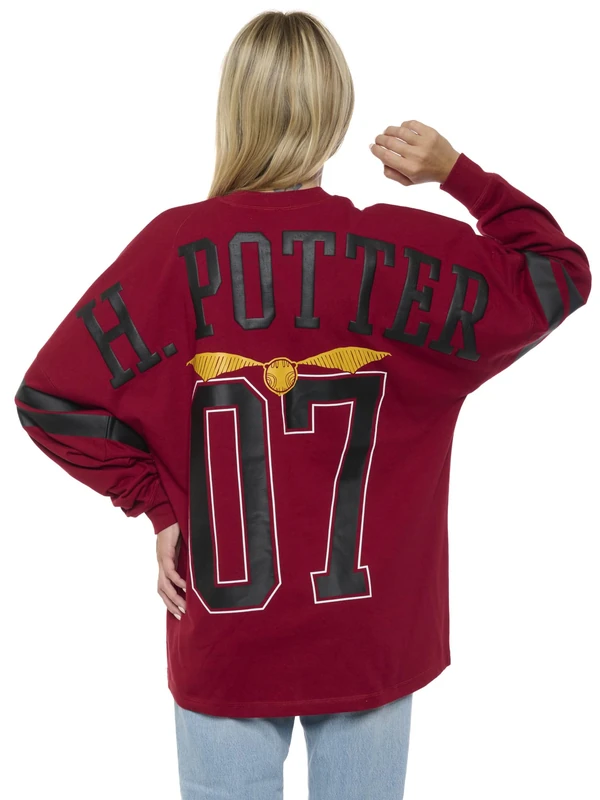 Harry Potter Jersey Womens Oversized Quidditch Drop Shoulder Long Sleeve, Dark Red, XL - Image 1