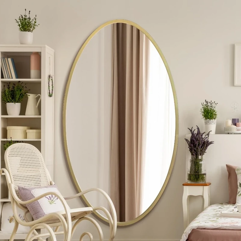 MirrorOutlet The Ovale - Large Gold Framed Oval Pond Wall Mirror 71" X 39" (180cm X 100cm) Silver Mirror Glass On A Black Backing.