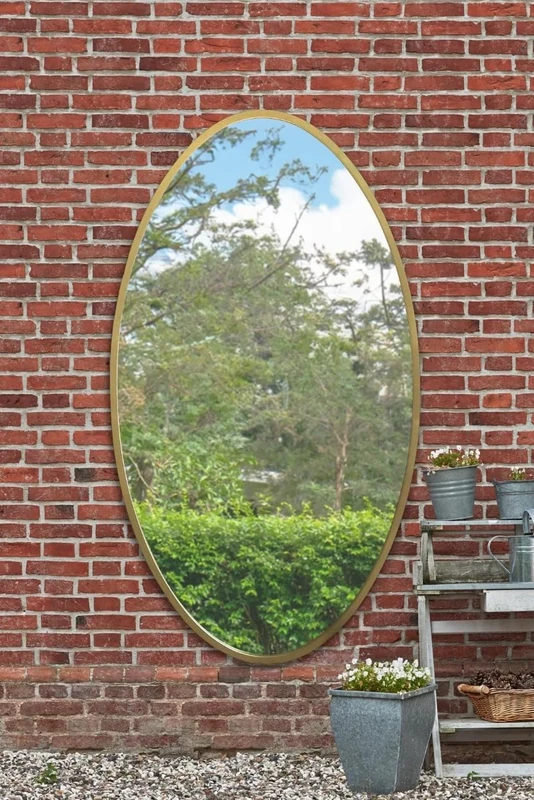 MirrorOutlet The Ovale - Large Gold Framed Oval Pond Garden Wall Mirror 71" X 39" (180cm X 100cm) Silver Mirror Glass On A Black Backing.