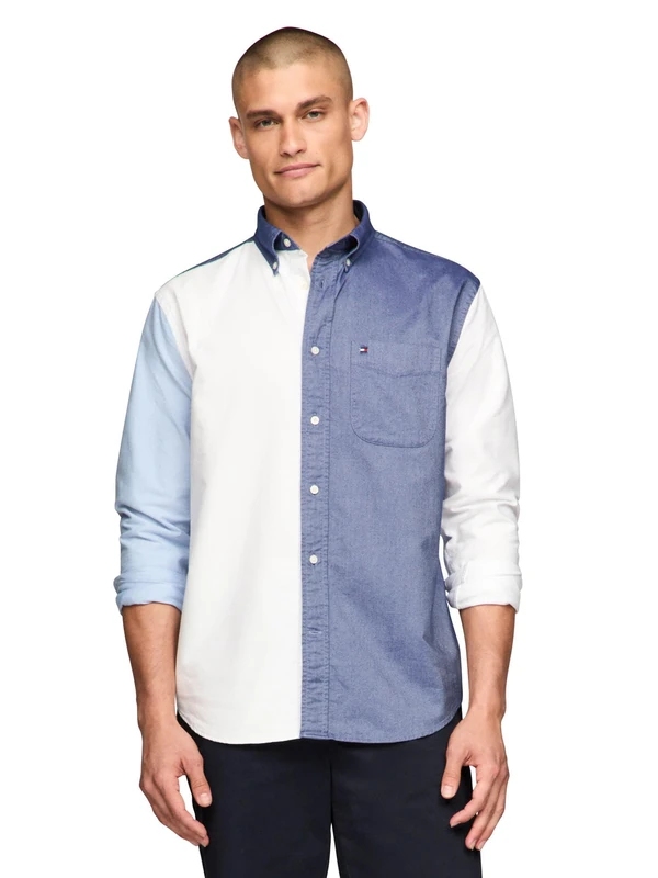 Tommy Hilfiger Long Sleeve Oxford Regular Fit, Men's Button Down Shirts, Also Available in Big and Tall, Desert Sky/Multi, 3XL
