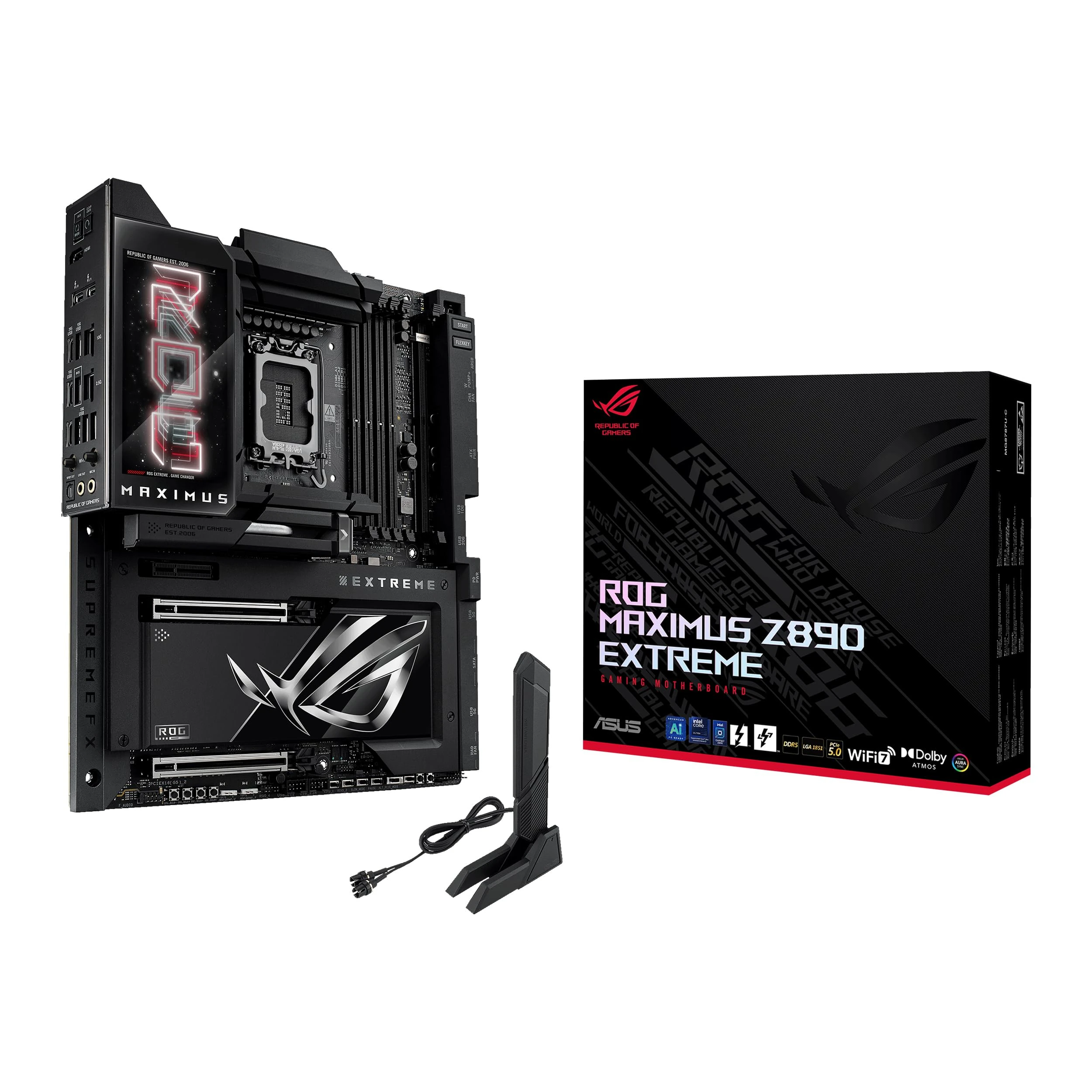 ASUS ROG Maximus Z890 Extreme Intel® Z890 LGA 1851 E-ATX, Advanced AI PC-Ready, 24+2+1+2 Steps, DDR5, WiFi7, 2.5G/10G LAN, PCIe® 5.0 M.2, Thunderbolt™ 5, USB Type-C®, AI OC, 5" LCD Display