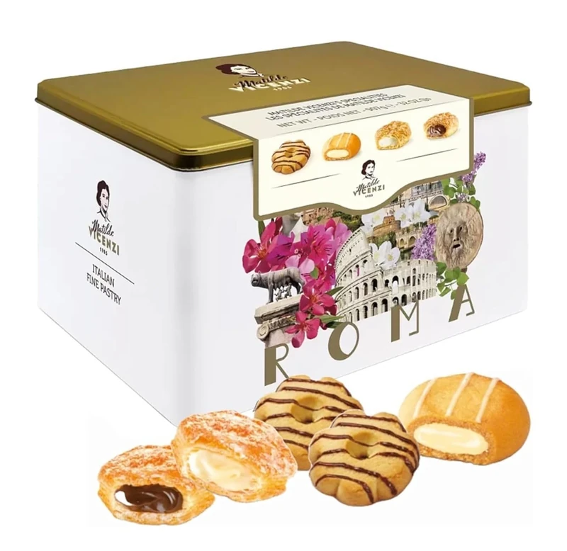 Pearls Trading Vicenzi Matilde ROMA Italian Biscuit Assortment, 907g Tin, Creme Pastries Biscuits Gift Tin Set