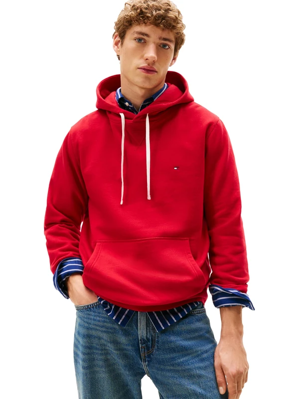 Tommy Hilfiger Men's Medium Weight Solid Fleece Hoodie Sweatshirt, Also Available in Big & Tall, Medium Red, L - Image 1