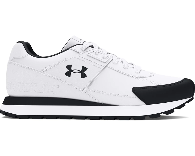 Under Armour Men's Essential Runner, Lightweight and Breathable Running Trainers with Suede Overlays, Men's Trainers with Rubber Outsole for Traction,White / Black / Black,11