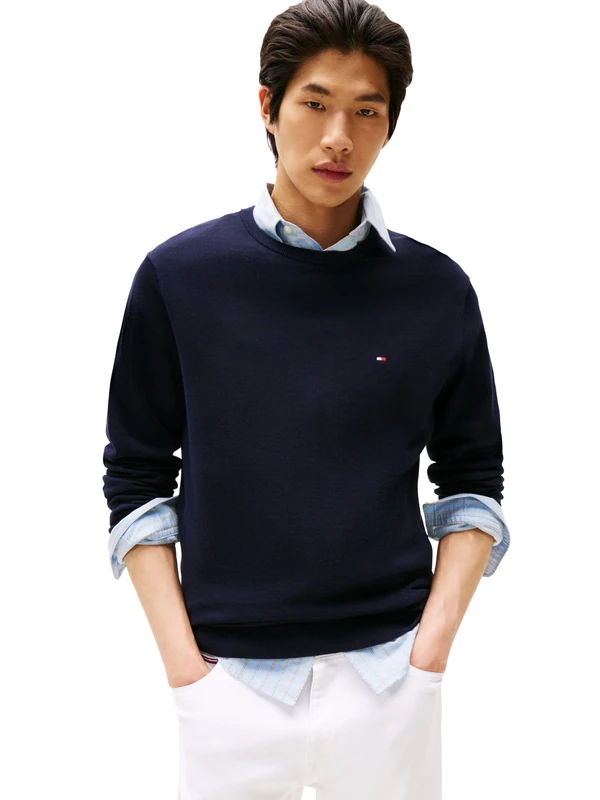 Tommy Hilfiger Men's Cotton Solid Crewneck Sweater Lightweight Pullover, Also Available in Big & Tall, Pull, Desert Sky, M - Image 1