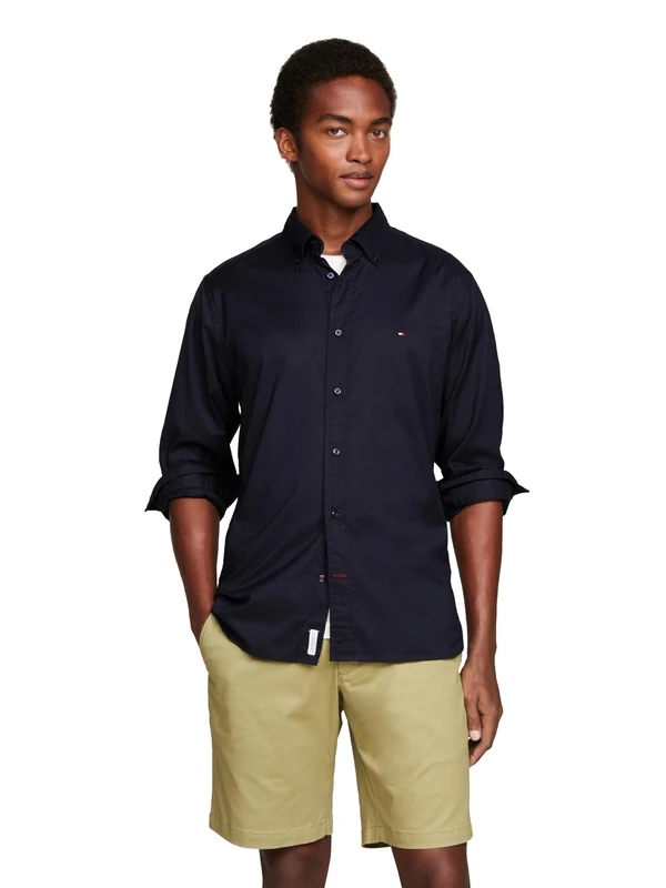 Tommy Hilfiger Long Sleeve Poplin Regular Fit, Men's Button Down Shirts, Also Available in Big and Tall, Desert Sky, XXL