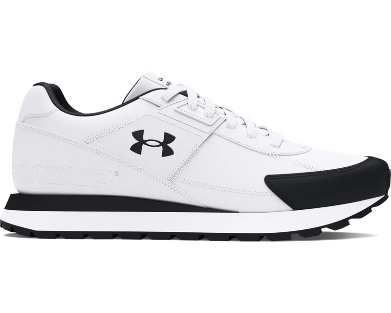 Under Armour Men's Essential Runner, Lightweight and Breathable Running Trainers with Suede Overlays, Men's Trainers with Rubber Outsole for Traction,White / Black / Black,6