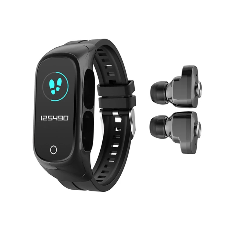 BYDPBS 2 In1 Bluetooth Earphone Smart Watch.Outdoor Sport Portable Watch for Male Female Teens.Fitness Tracker with Heart Rate Blood Oxygen Monitoring,Black - Image 1