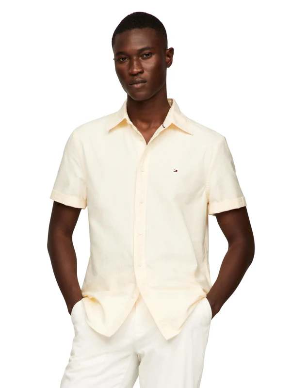 Tommy Hilfiger Short Sleeve Oxford Regular Fit, Men's Button Down Shirts, Citronella/Optic White, XXL