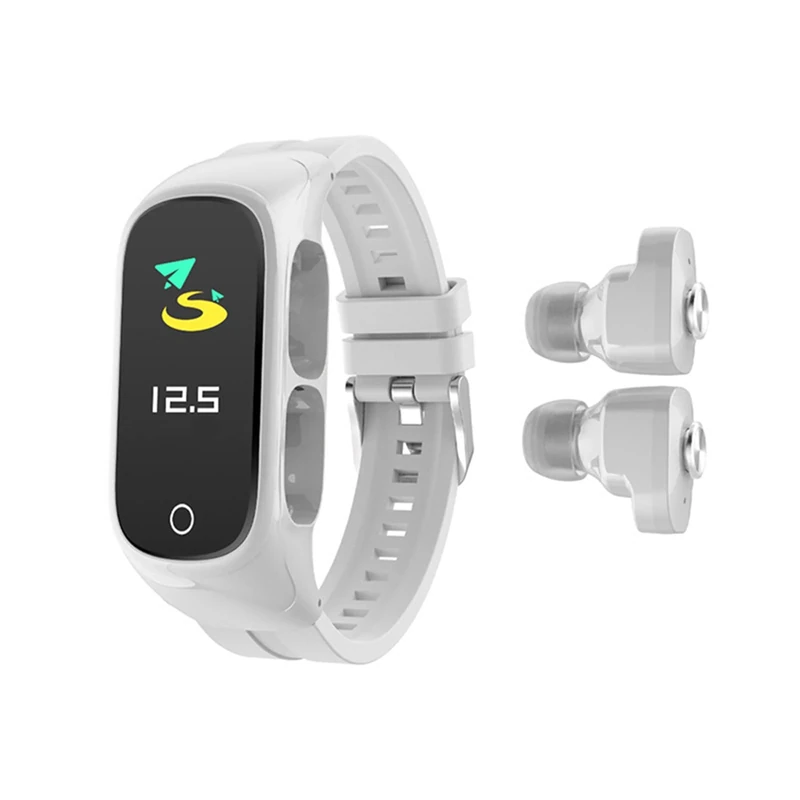 BYDPBS 2 In1 Bluetooth Earphone Smart Watch.Outdoor Sport Portable Watch for Male Female Teens.Fitness Tracker with Heart Rate Blood Oxygen Monitoring,White