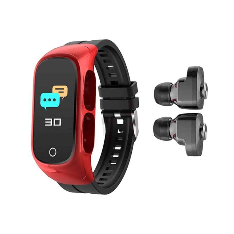 BYDPBS 2 In1 Bluetooth Earphone Smart Watch.Outdoor Sport Portable Watch for Male Female Teens.Fitness Tracker with Heart Rate Blood Oxygen Monitoring,Red