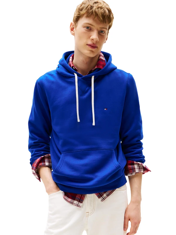 Tommy Hilfiger Men's Medium Weight Solid Fleece Hoodie Sweatshirt, Also Available in Big & Tall Hooded, Wedge Blue, M