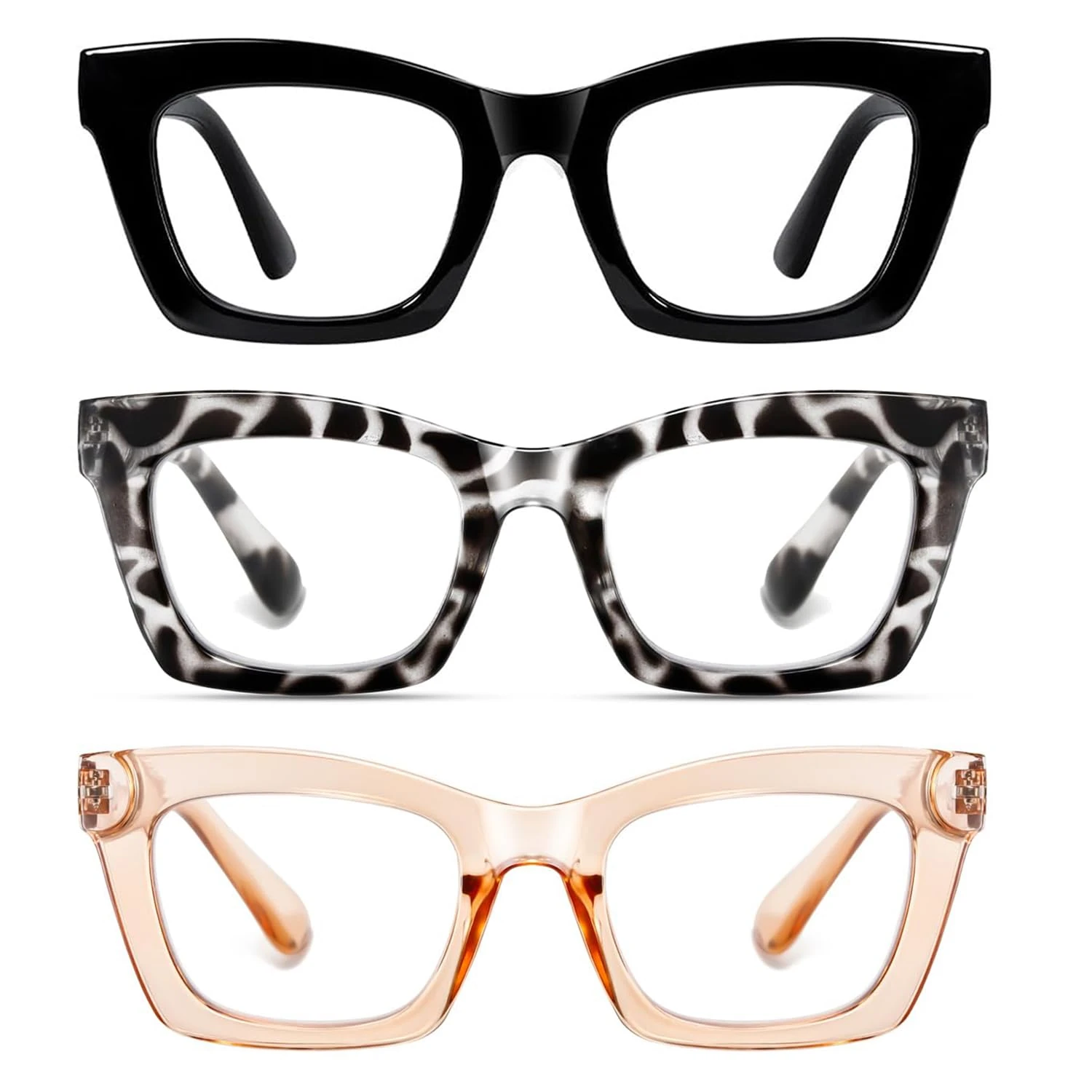 Hubeye Reading Glasses for Women Oprah Style Blue Light Blocking Oversized Square Spring Hinge Computer Readers 1.00