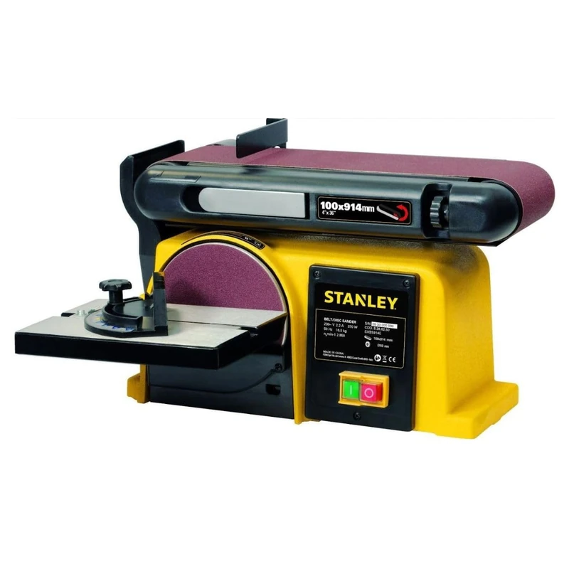Stanley Bench Belt & Disc Sander – 370W Powerful Motor | Combination Tool for Belt & Disc Sanding | Heavy-Duty Benchtop Design for Woodworking, Metalwork & DIY Projects