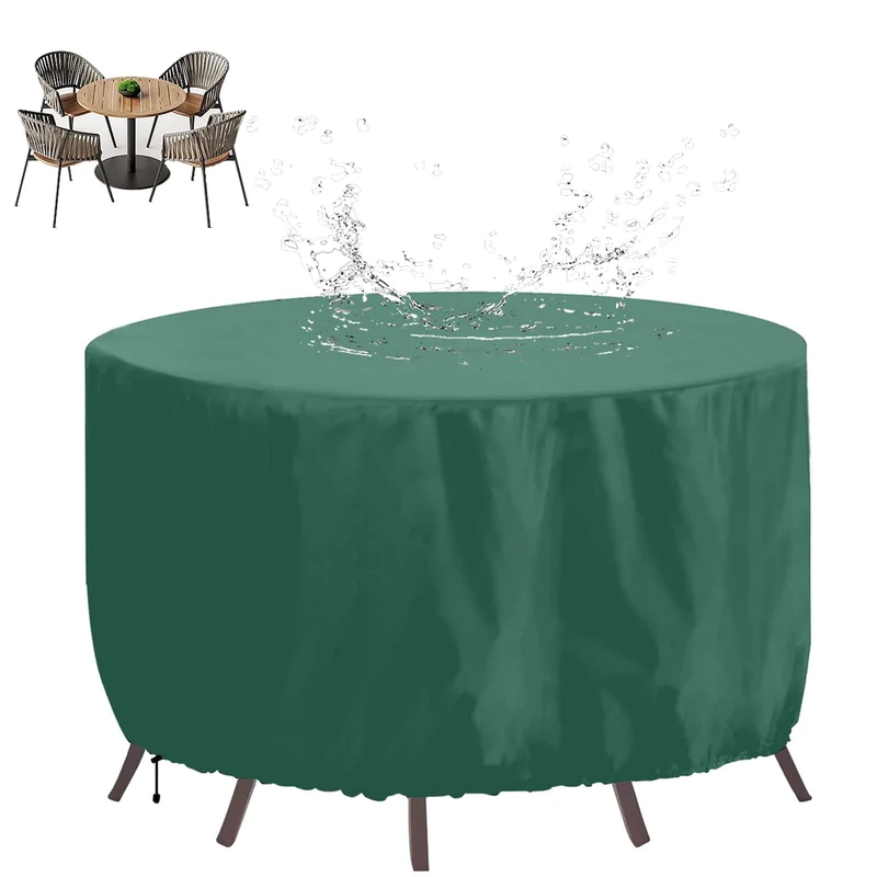 XHBJSH Garden Furniture Covers Waterproof 195x140cm Round Outdoor Table Cover, Heavy Duty 420D Oxford Fabric Outdoor Table and Chairs Cover, Circular Patio Table Cover Windproof, Anti-UV, Green