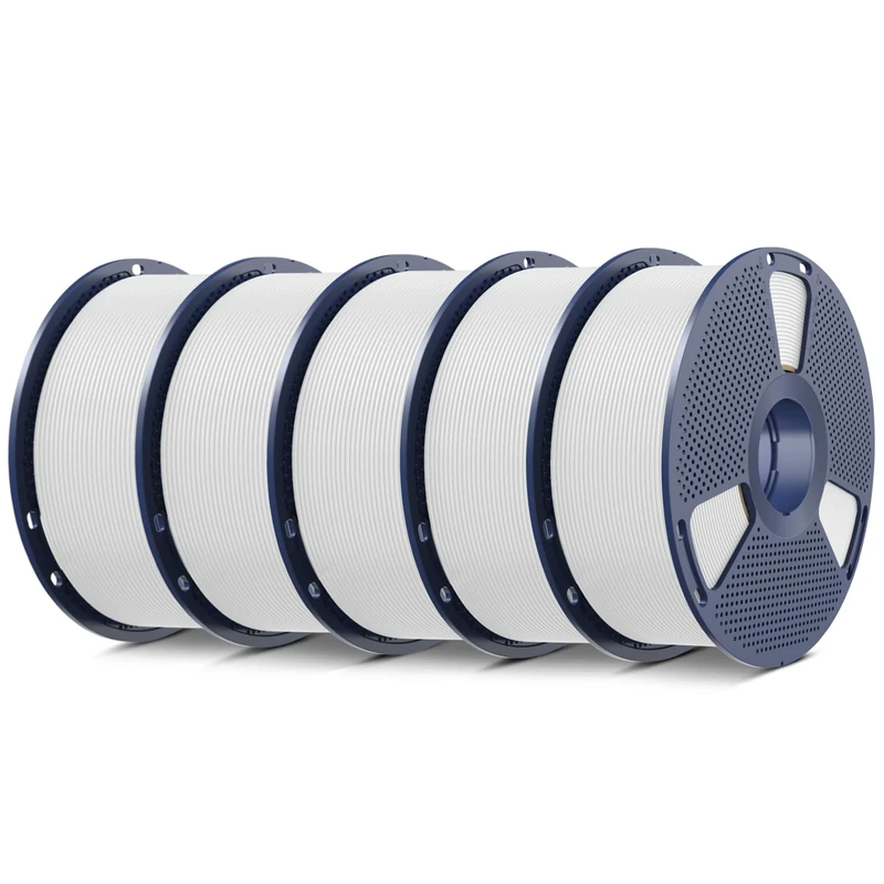 SUNLU 5KG PLA+ 3D Printer Filament Bundle, Pla Plus Filament 1.75mm, Dimensional Accuracy +/- 0.02mm, 1kg Spool, 5 Pack, White