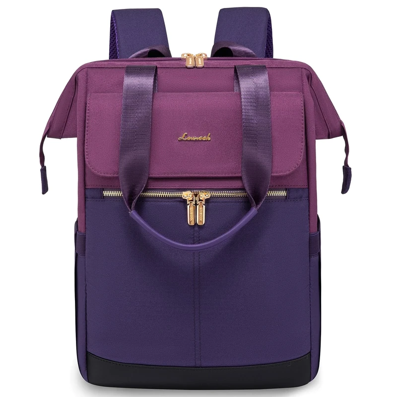 LOVEVOOK Purple Backpack Womens, 15.6 inch Laptop Rucksack Bag for Women, Waterproof Work Backpack for Teacher Nurse, Fashion School Bags with USB Port for University Travel Office Business, Purple