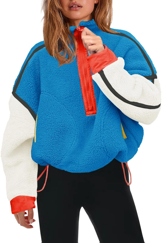 Panadila Women’s Sherpa Fleece Sweatshirt with Half Zip, Soft, Oversized with Pockets, Warm, Furry, S - Image 1