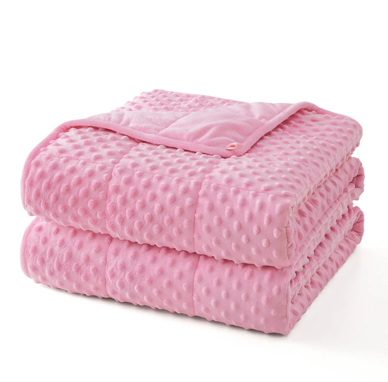 Topcee Weighted Blanket for Adults (15lbs 48"x72"), Minky Dots Heavy Blanket for 140-160lbs Sleeping, Soft, Cozy and Cooling Weighted Throw Blankets, Machine Washable, Pink