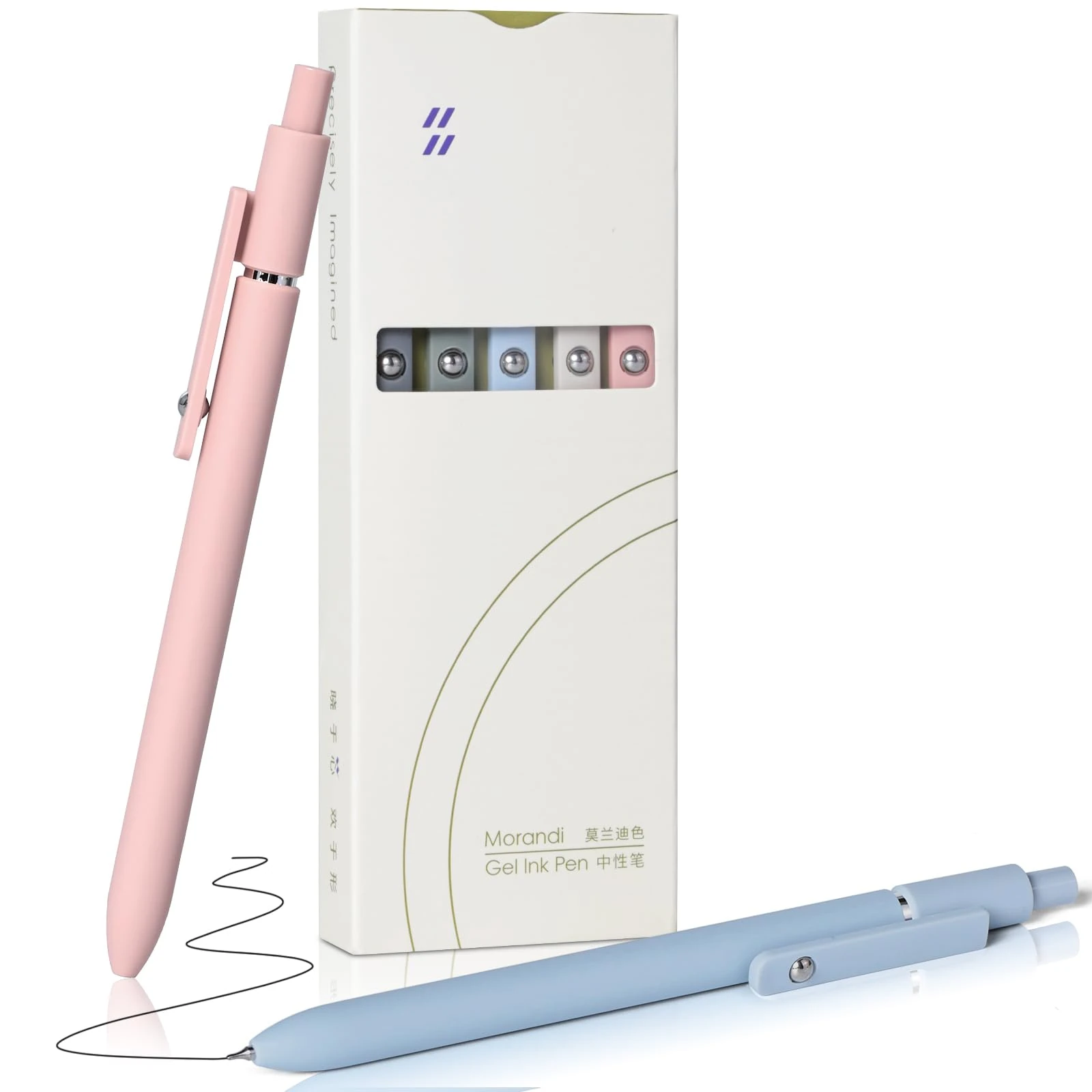 Gel Pens, 5Pcs Black Ink Pens 0.5mm Fine Point Smooth Writing Pen with Silicone Grip, High-End Series Metal Clip Retractable Pens Set for School Office Home Uses