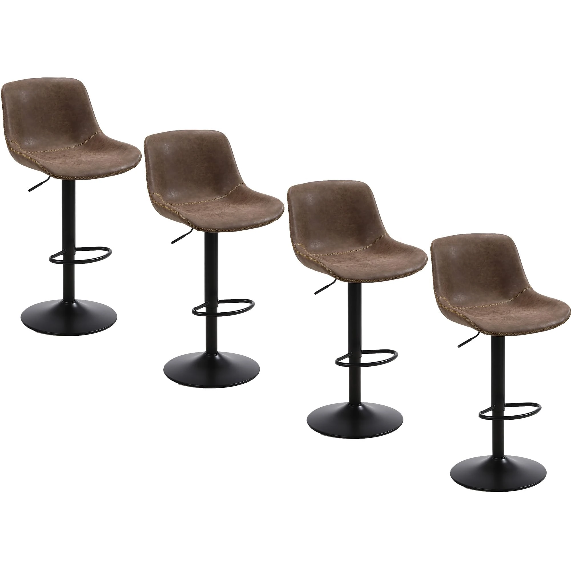 Ermnois Bar Stools Set of 4,Swivel Counter Height Barstools with Back,Adjustable Modern Bar Chairs,Tall Armless PU Leather Kitchen Island Stool,Brown