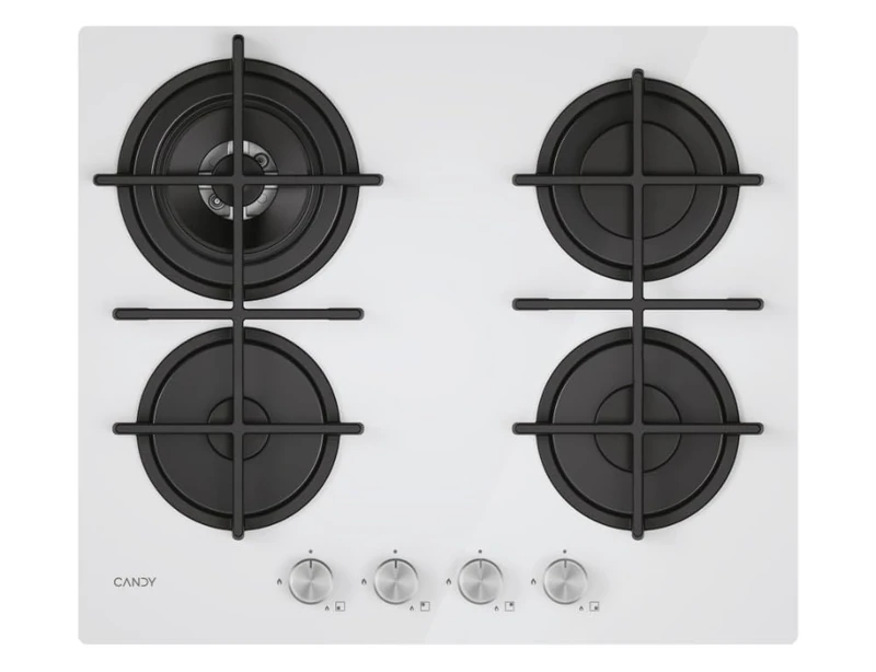 Candy CVG6BR4WTW Modern 4 Burner Gas Hob - White Glass
