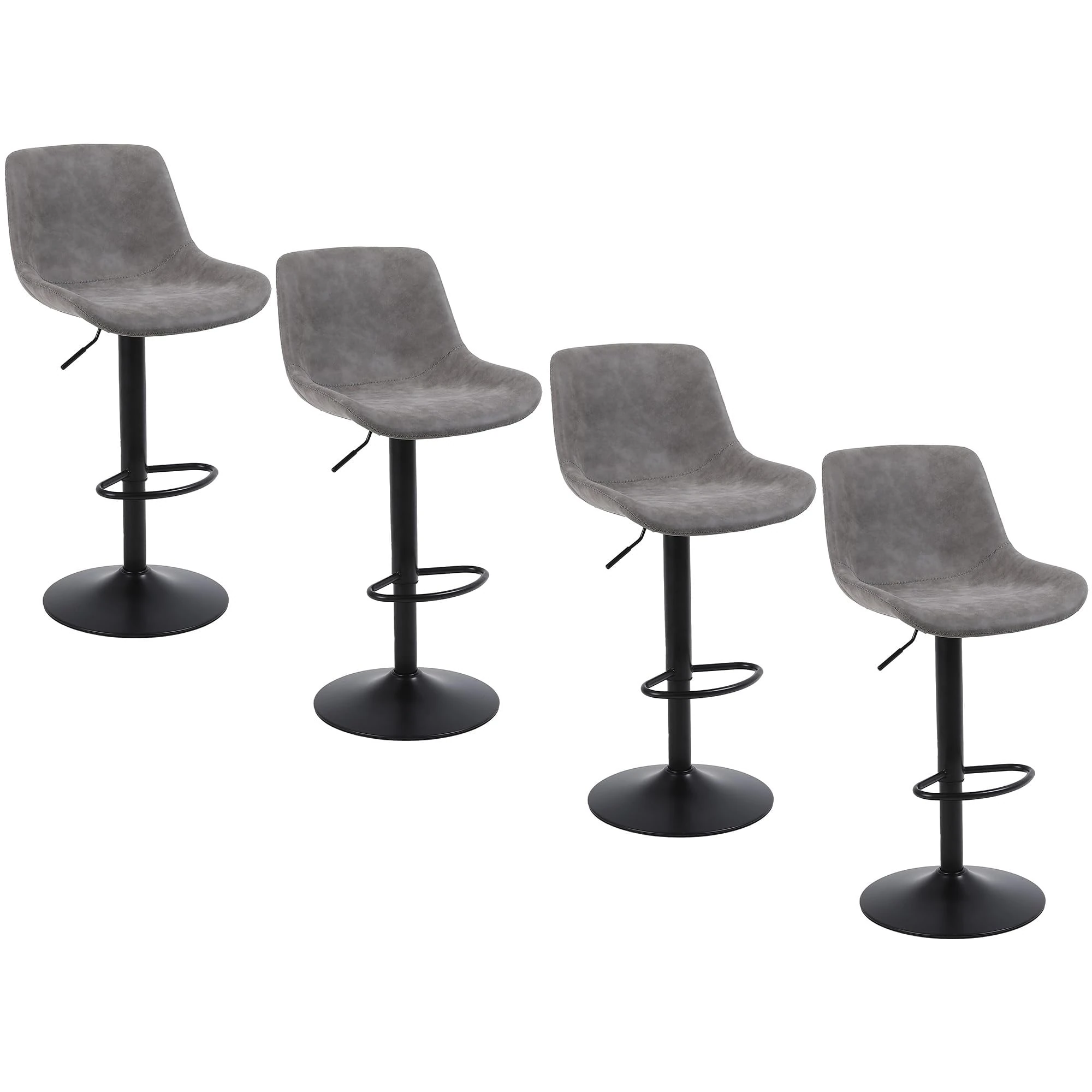 Ermnois Bar Stools Set of 4,Swivel Counter Height Barstools with Back,Adjustable Modern Bar Chairs,Tall Armless PU Leather Kitchen Island Stool,Grey