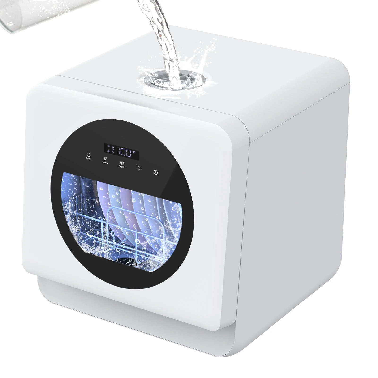 Smilesun Countertop Dishwasher with 6+1 Programmes, 5L Water Tank, 24H Delay, Dual Water Supply, Air Dry, Portable, Baby Care & Fruit Wash