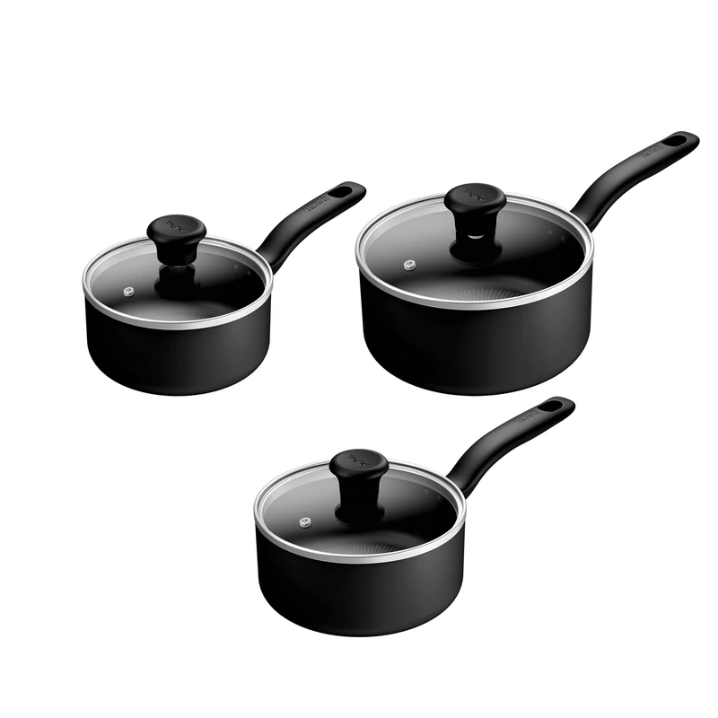 Tefal Titanium Essential Set 3 pcs, saucepans 16/18/20 cm + Lids, Milkpan 14cm & Frying pan 24 cm, Non-Stick Coating, Metal Safe, All Hobs Compatible Except Induction, B941S344