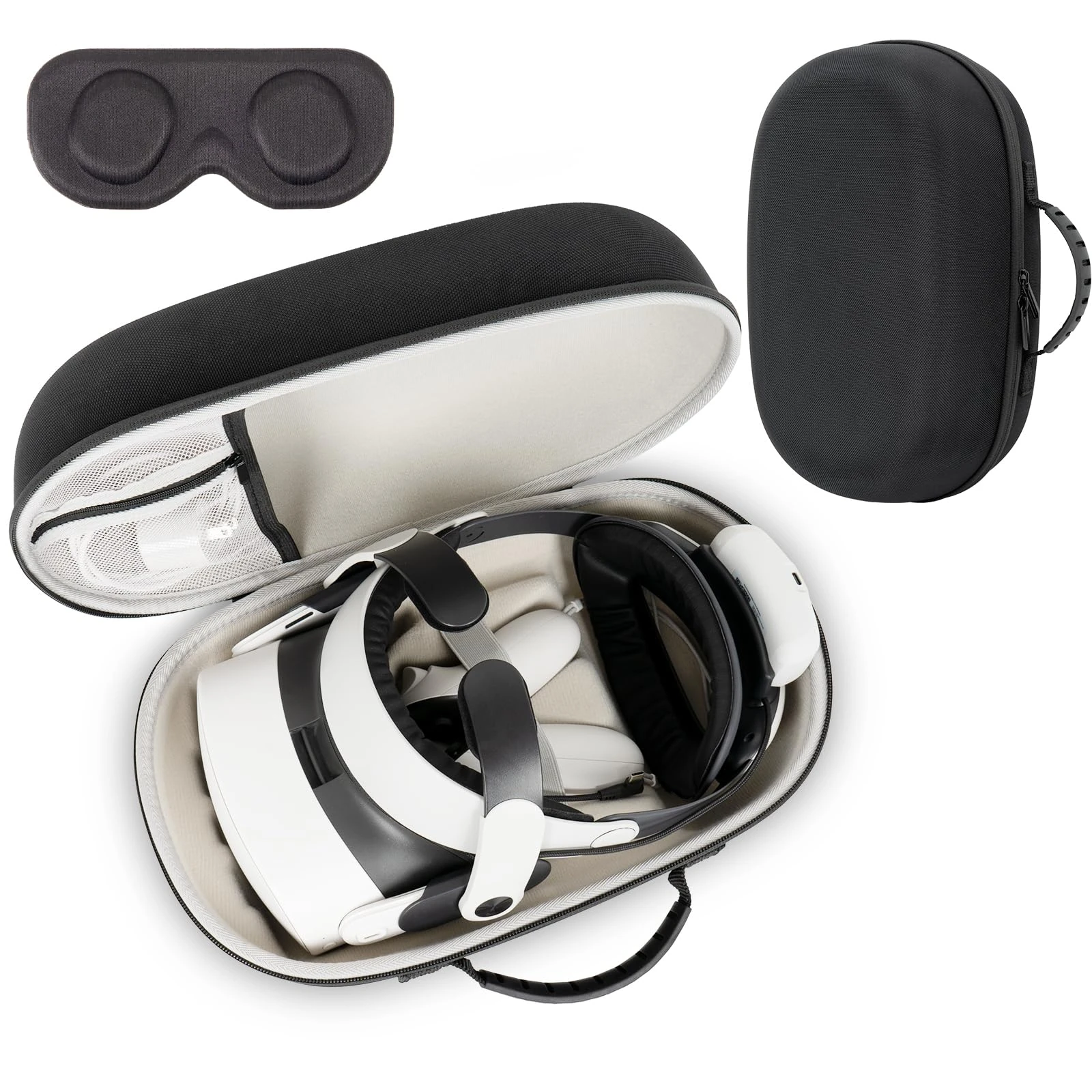 XINGFUDAO Large Carrying Case for Meta Quest 3/Quest 3S, Protective Storage Bag Compatible with Kiwi/BOBOVR/Maecker Headstrap and Accessories, Black