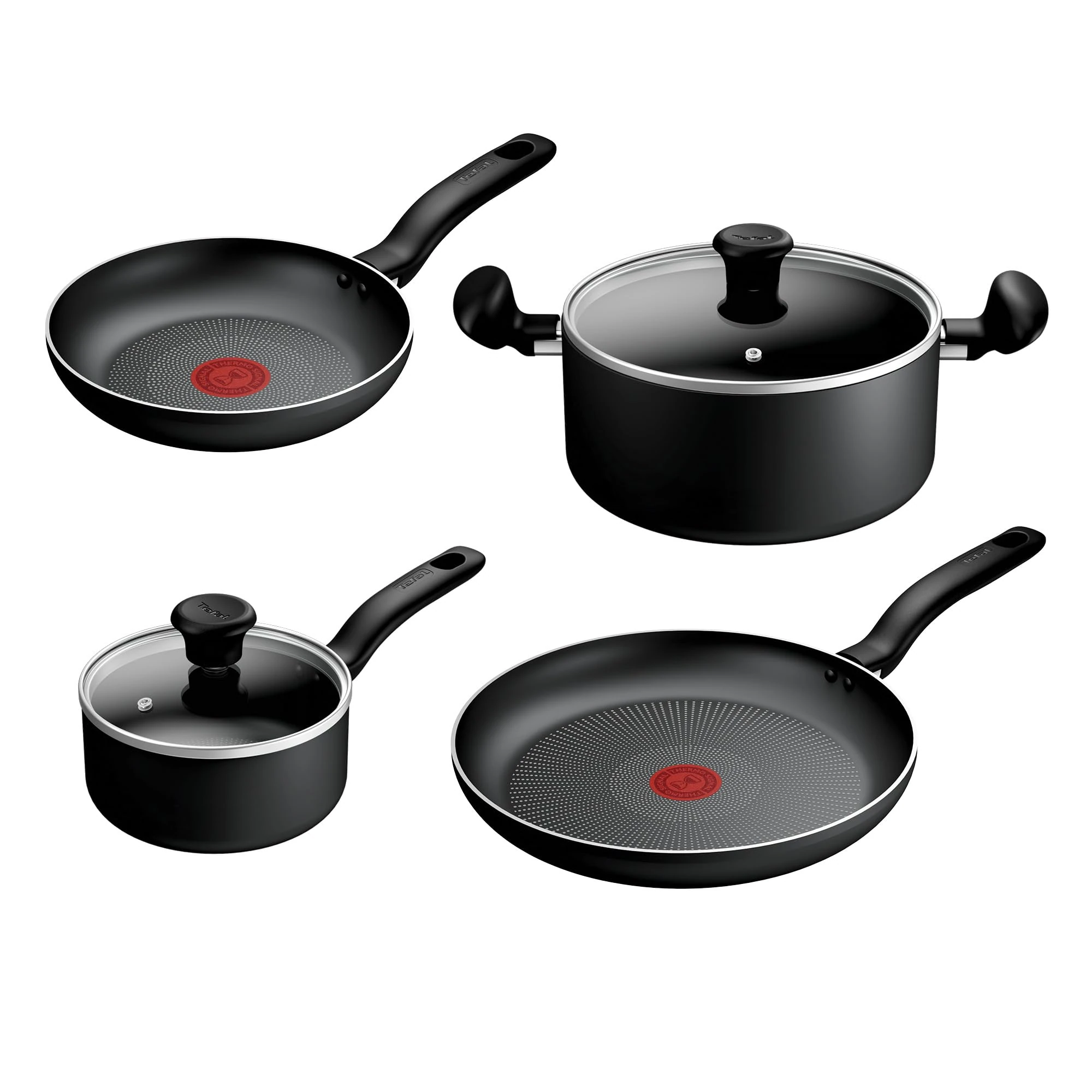 Titanium Essential 4pc Set: Frying Pans 20/28 cm, Saucepan 16 cm & Stewpot 24 cm with lid, Non-Stick Coating, Metal Safe, Compatible with All Hobs Except Induction, Everyday Use, B941S444