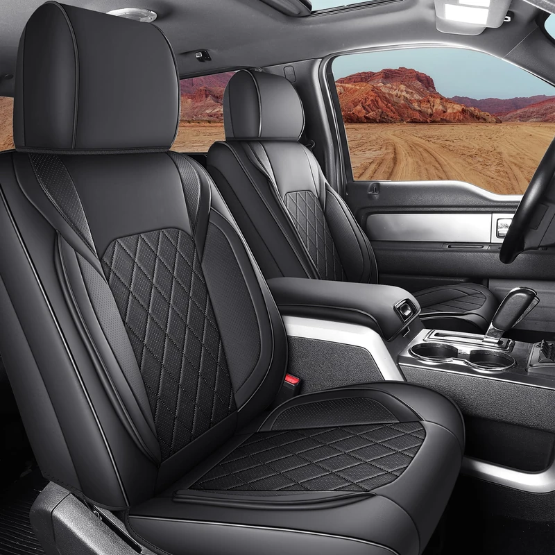 yotruth Seat Covers for 2015-2024 Ford F150 SuperCrew & 2017-2024 F250/F350/F450 Super Duty Crew Cab | Custom-Fit Full Set with Center Console Cover | Durable & Stylish(Black)