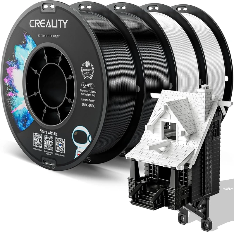 Creality CR-PETG Filament 1.75 mm 4 kg Black White, 3D Printer Filament PETG, Dimensional Accuracy +/-0.02 mm Vacuum Packaging Tidy Spool (4 x 1 kg Spool, 2 White + 2 Black)