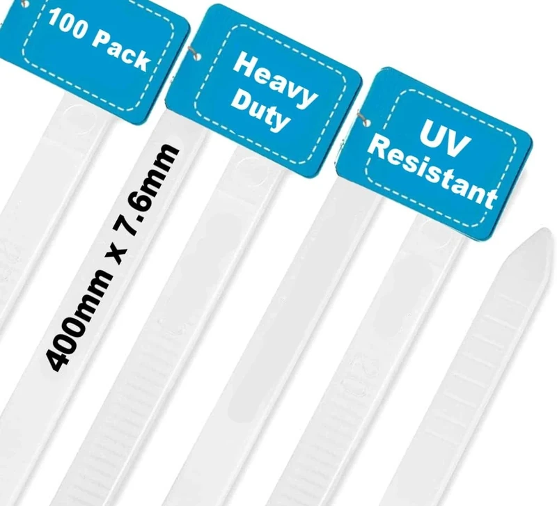 Cable Ties,400mm×7.6mm Heavy Duty with 70 kg Tensile Strength Large UV Resistant Strong Nylon Cable Zip Ties(100 Pieces),White