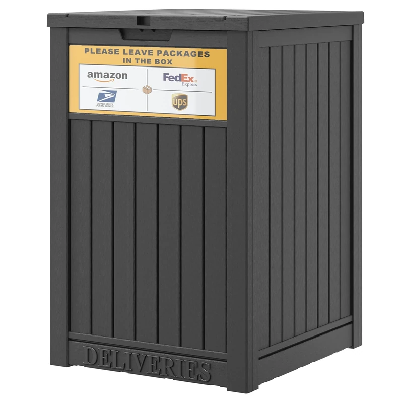 LHBGO Package Delivery Box for Outside with Sign, 48 Gallon Storage with Lockable Secure, Large Double Wall Resin Outdoor Package Delivery Waterproof