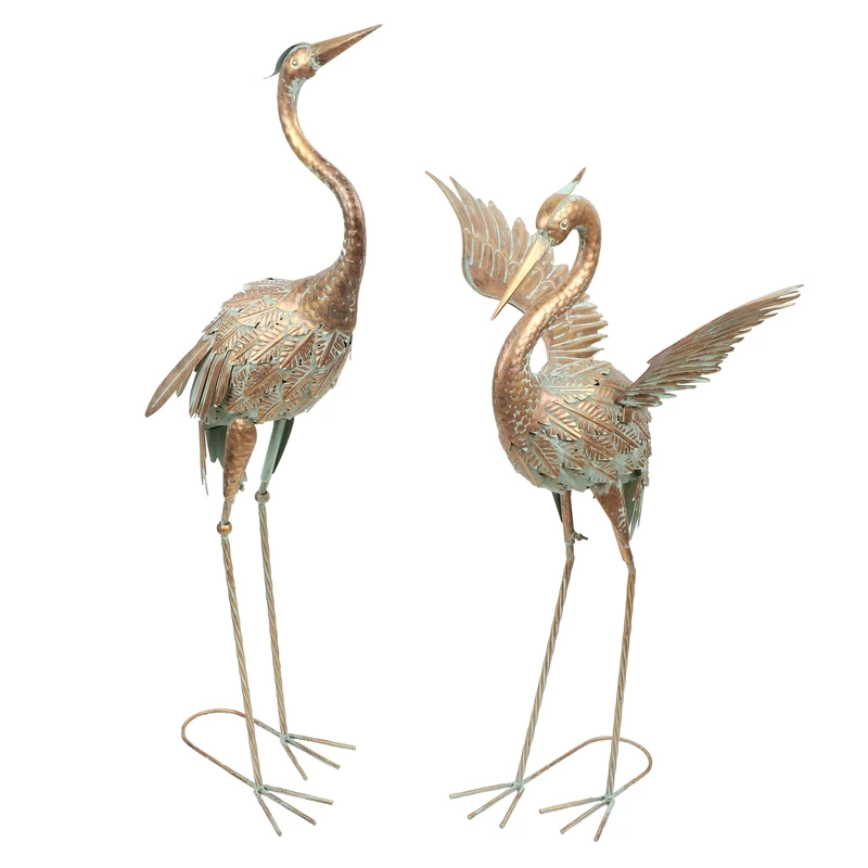 Teresa's Collections Garden Statues Outdoor Golden Metal Crane Garden Art 25-26 Inch Lawn Ornaments for Garden Porch Patio Wedding Decoration Spring Decoration