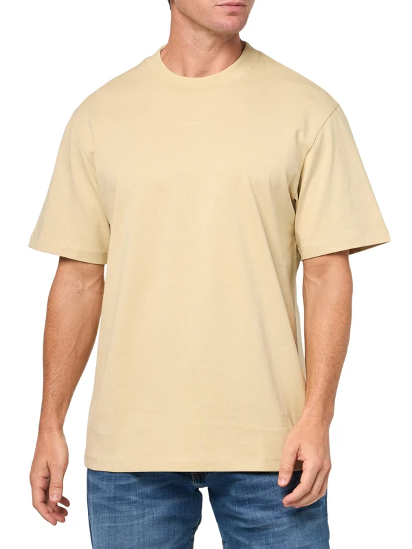 HUGO Men's Small Center Logo Jersey Short Sleeve T-Shirt, Mojave Desert, Medium