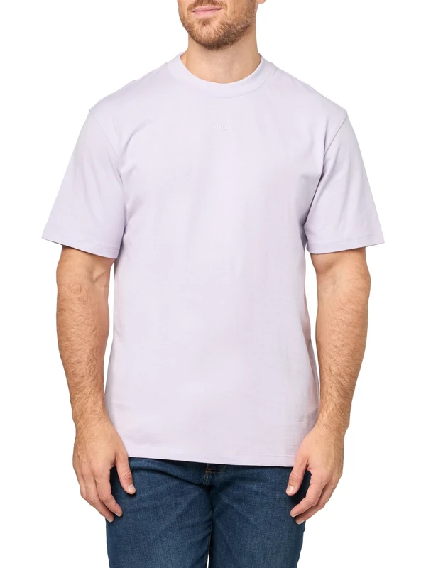 HUGO Men's Small Center Logo Jersey Short Sleeve T-Shirt, Orchid Petal, Large
