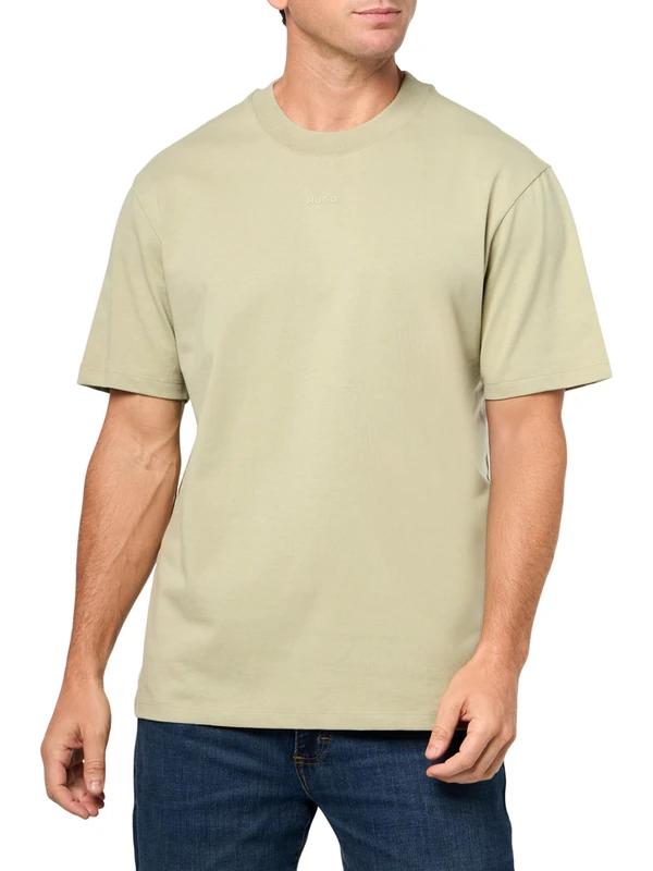 HUGO Men's Small Center Logo Jersey Short Sleeve T-Shirt, Green Tea, Medium