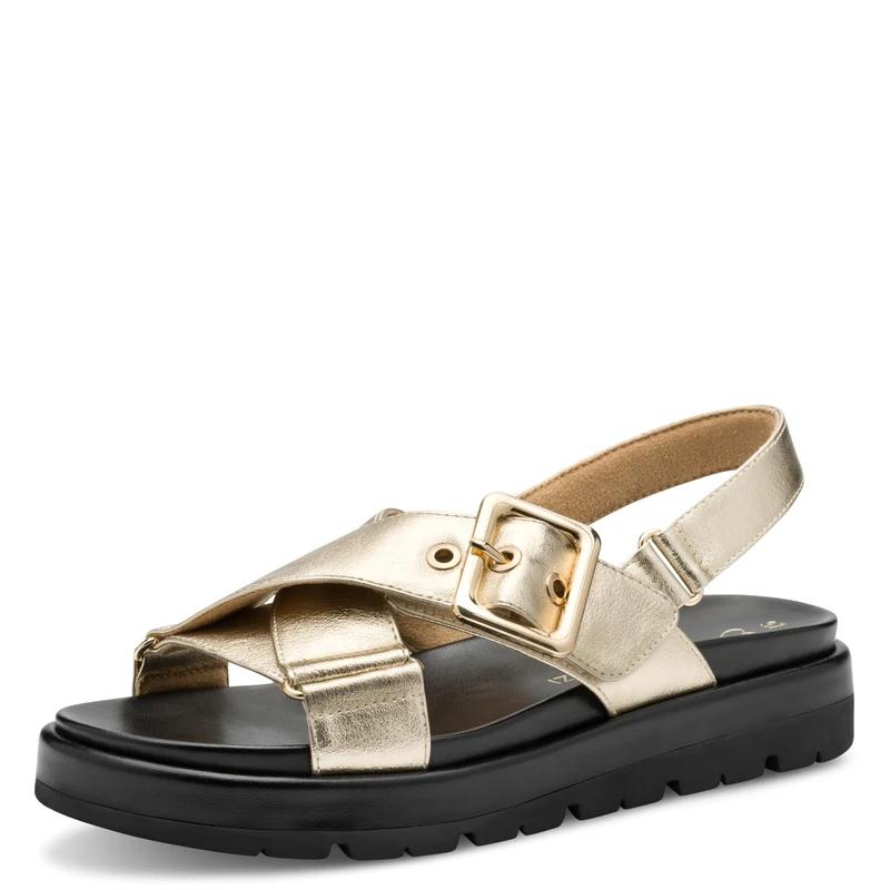 MARCO TOZZI Women's Flat Sandals with Velcro Fastening, Comfortable, Gold, 8 UK