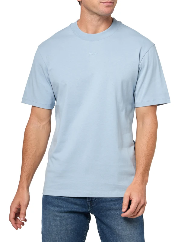 Hugo Men's Small Center Logo Jersey Short Sleeve T-Shirt, Dust Blue, S