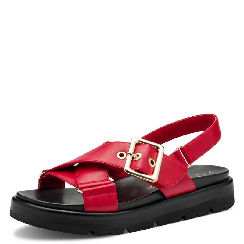 MARCO TOZZI Women's Flat Sandals with Velcro Fastening, Comfortable, red, 6 UK