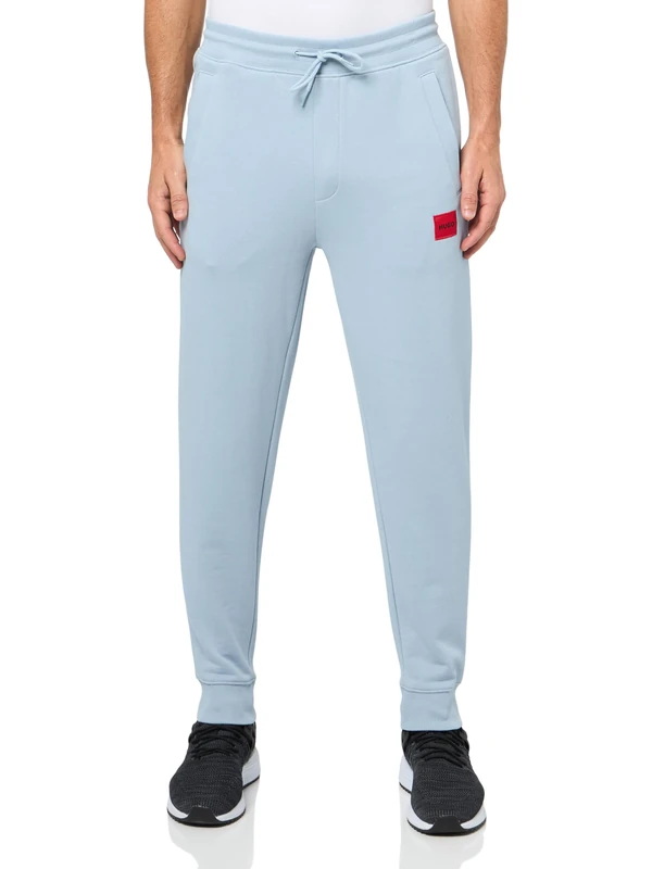HUGO Men's Regular Fit Square Logo Jersey Drawstring Joggers Sweatpants, Dust Blue, X-Large