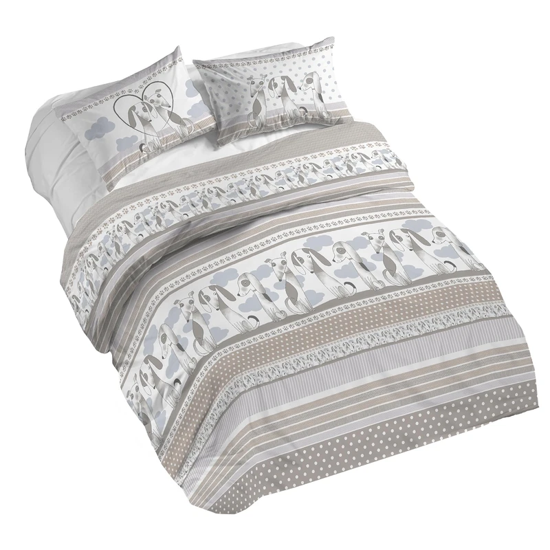 PENSIERI DELICATI 100% Cotton Double Duvet Cover Set, Complete with 250 x 200 cm Sleeping Bag and 2 Pillowcases 52 x 82 cm, Made in Italy, Duvet Cover Machine Washable At 40 Degrees, Baubau Beige